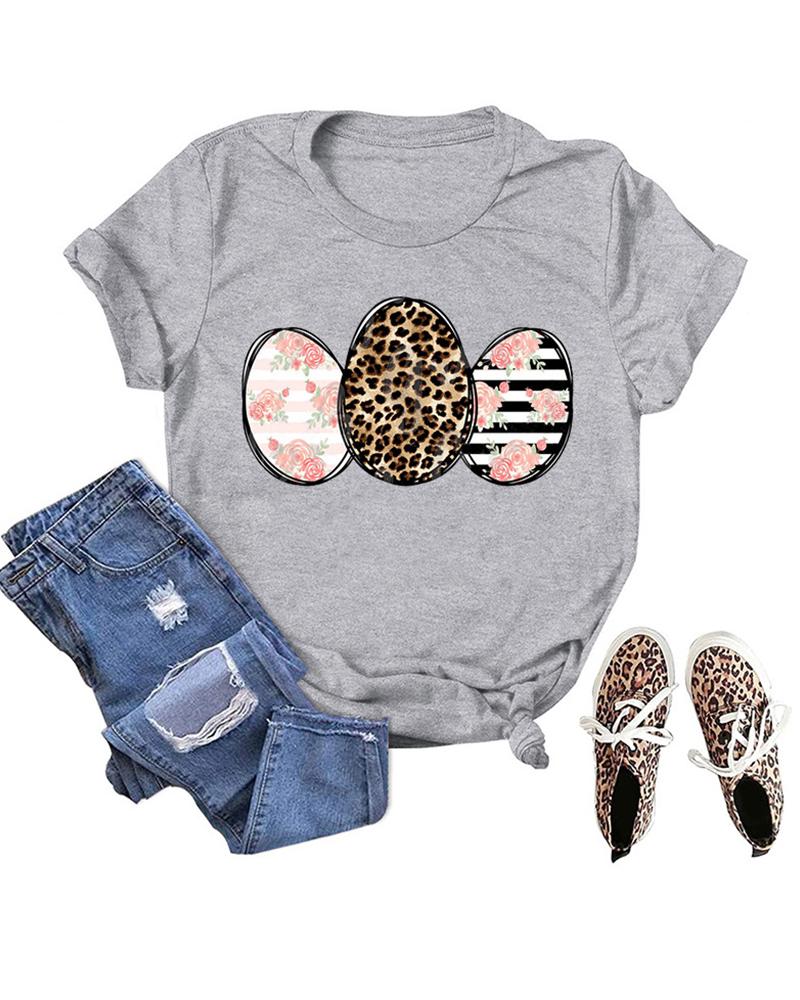 

Easter Egg Print Short Sleeve T-Shirt, Gray