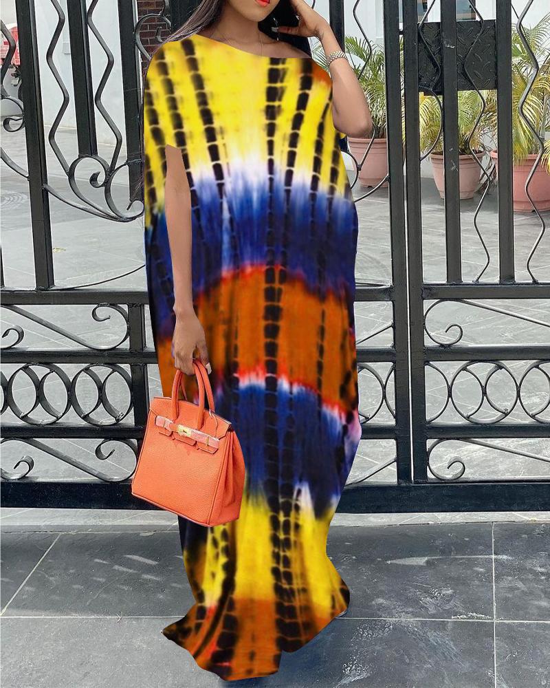 

Tie Dye Print Short Sleeve Casual Dress, Yellow