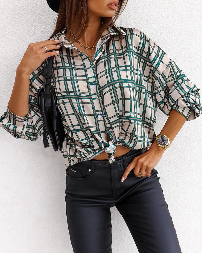 

Plaid Print Long Sleeve Buttoned Shirt, Beige