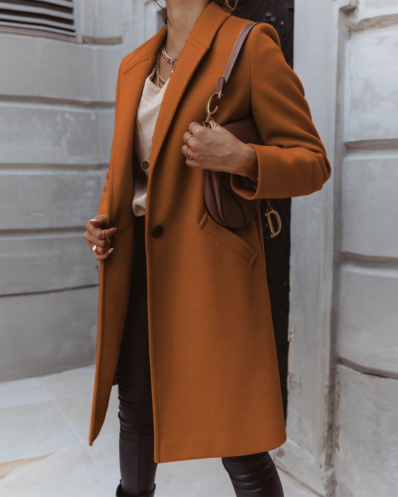 

Plain Pocket Detail Single Button Longline Coat, Brown