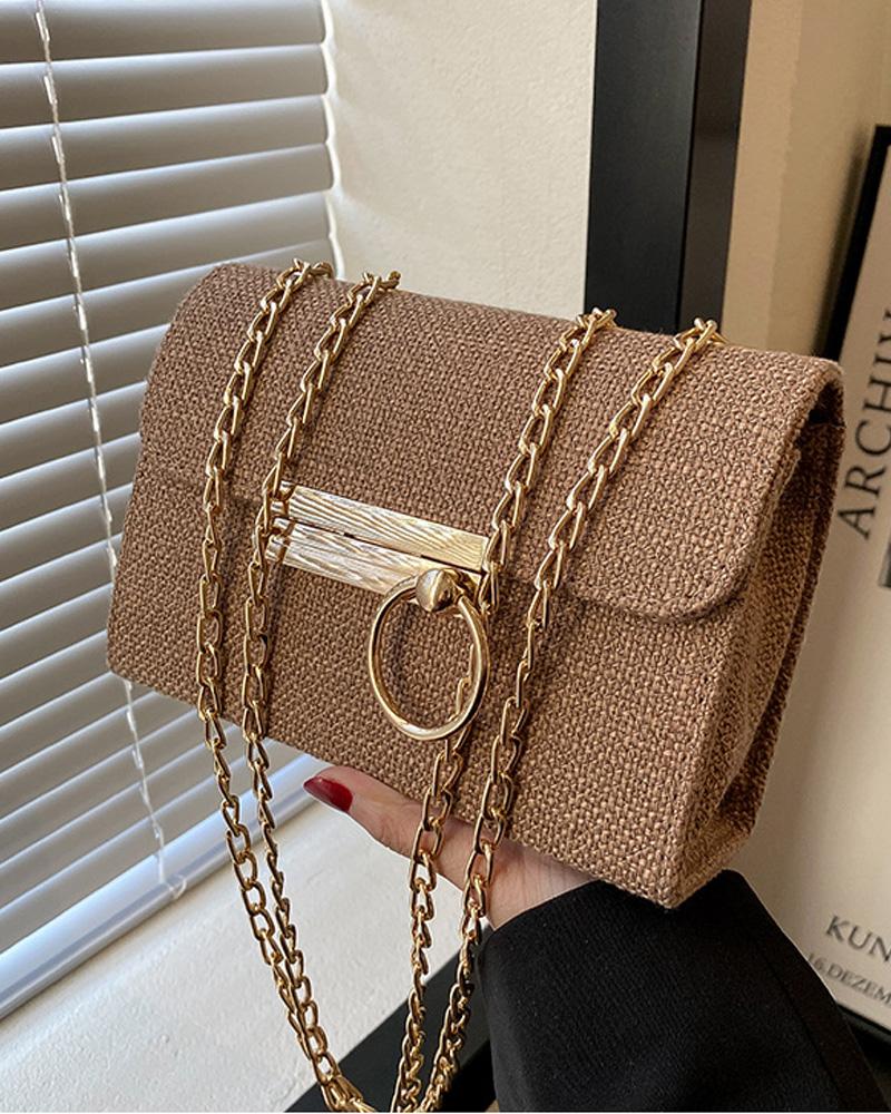

Chain Strap Lock Flap Shoulder Bag, Khaki