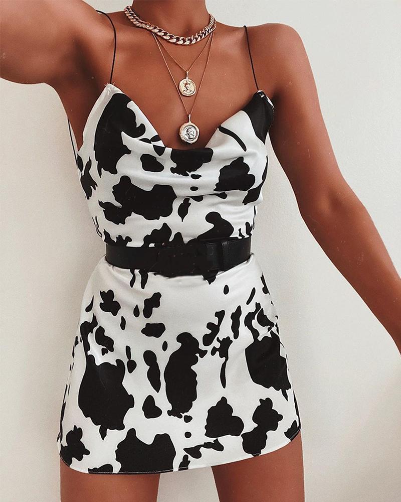 

Cow Print Cami Mini Dress, Black&white