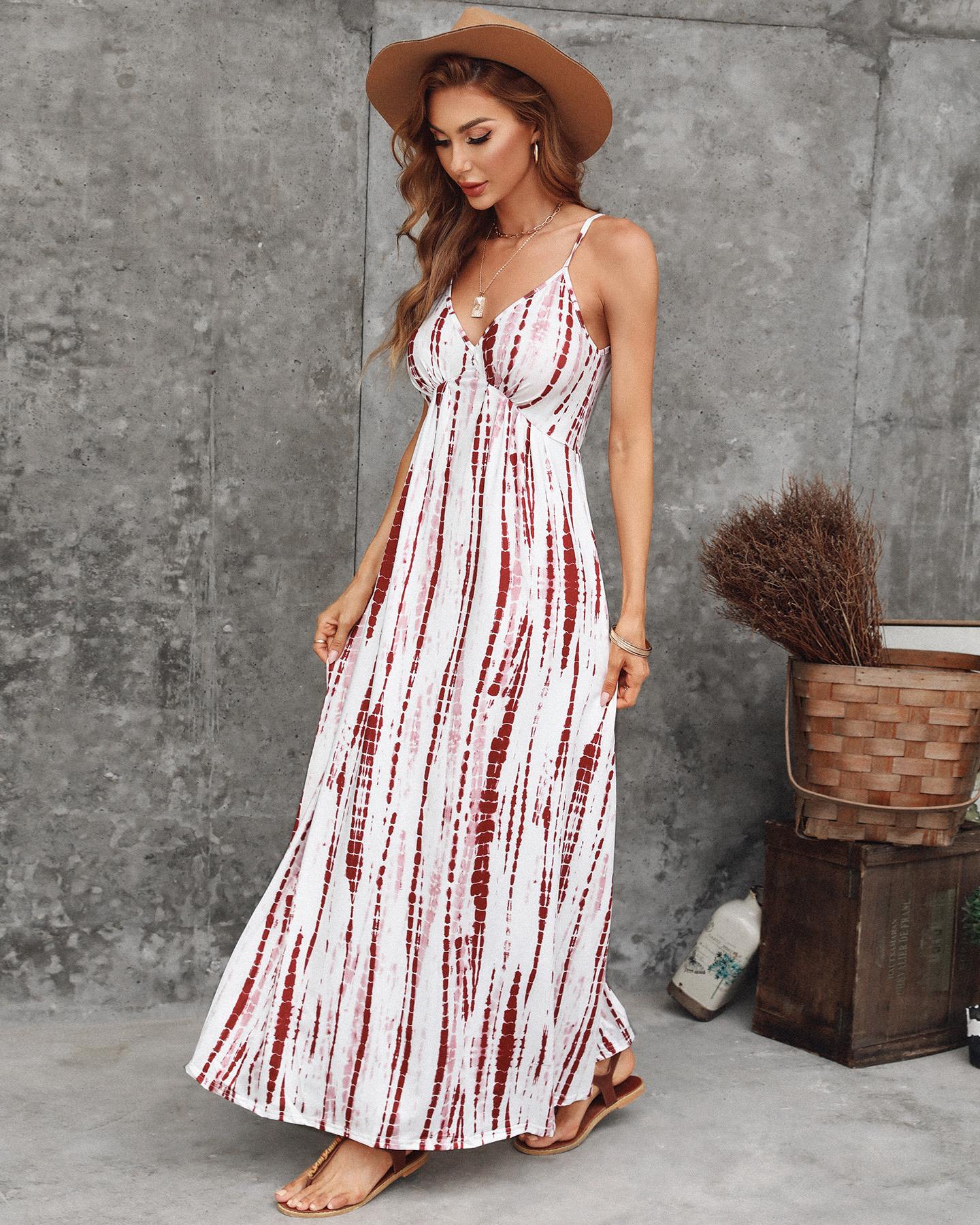 

Tie Dye Cami Maxi Dress, Red