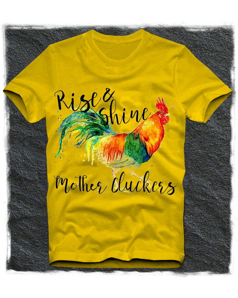 

Rooster Patterns Print Short Sleeve Loose T-shirts, Yellow