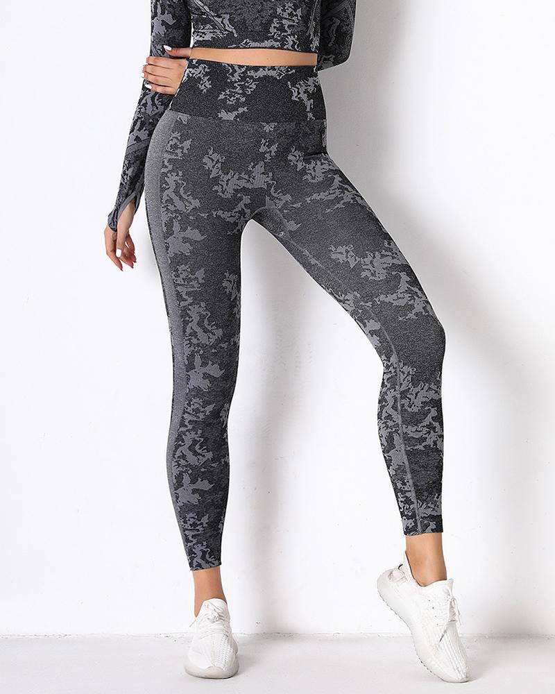 

Abstract Print High Waist Leggings, Gray