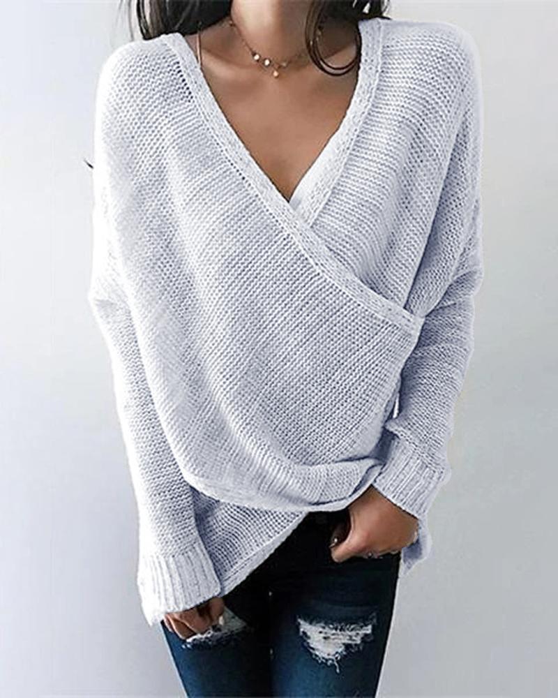 

Solid Long Sleeve Casual Sweater, Gray
