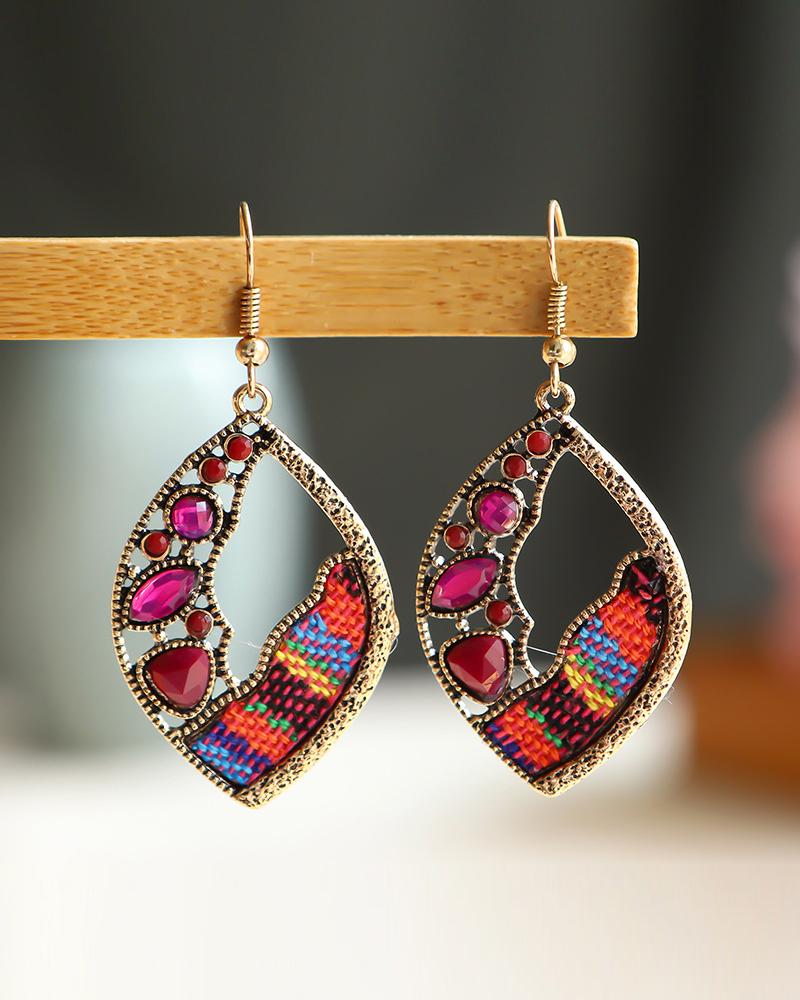 

1Pair Rhinestone Decor Hollow Out Drop Earrings, Red