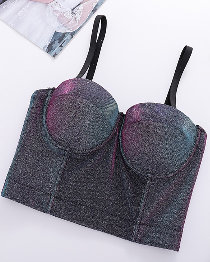 

Sleeveless Colorblock Corset Crop Top, Purple