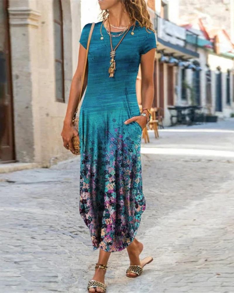 

Floral Print Short Sleeve Maxi Dress, Style2
