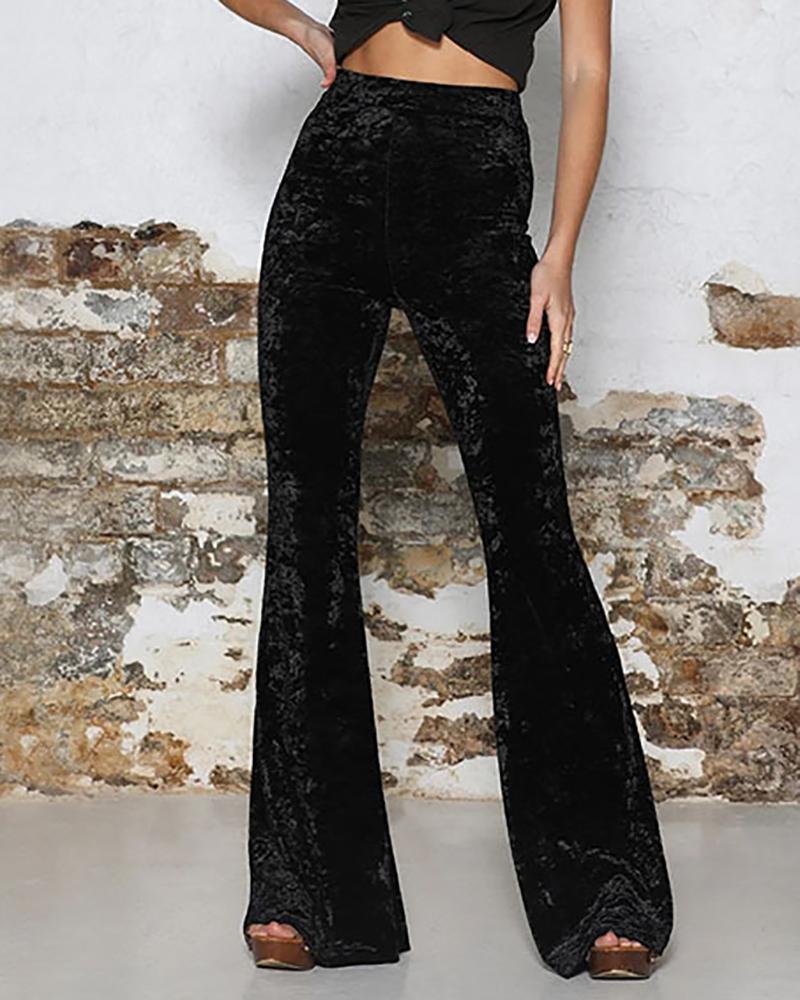 

High Waist Velvet Wide Leg Pants, Black