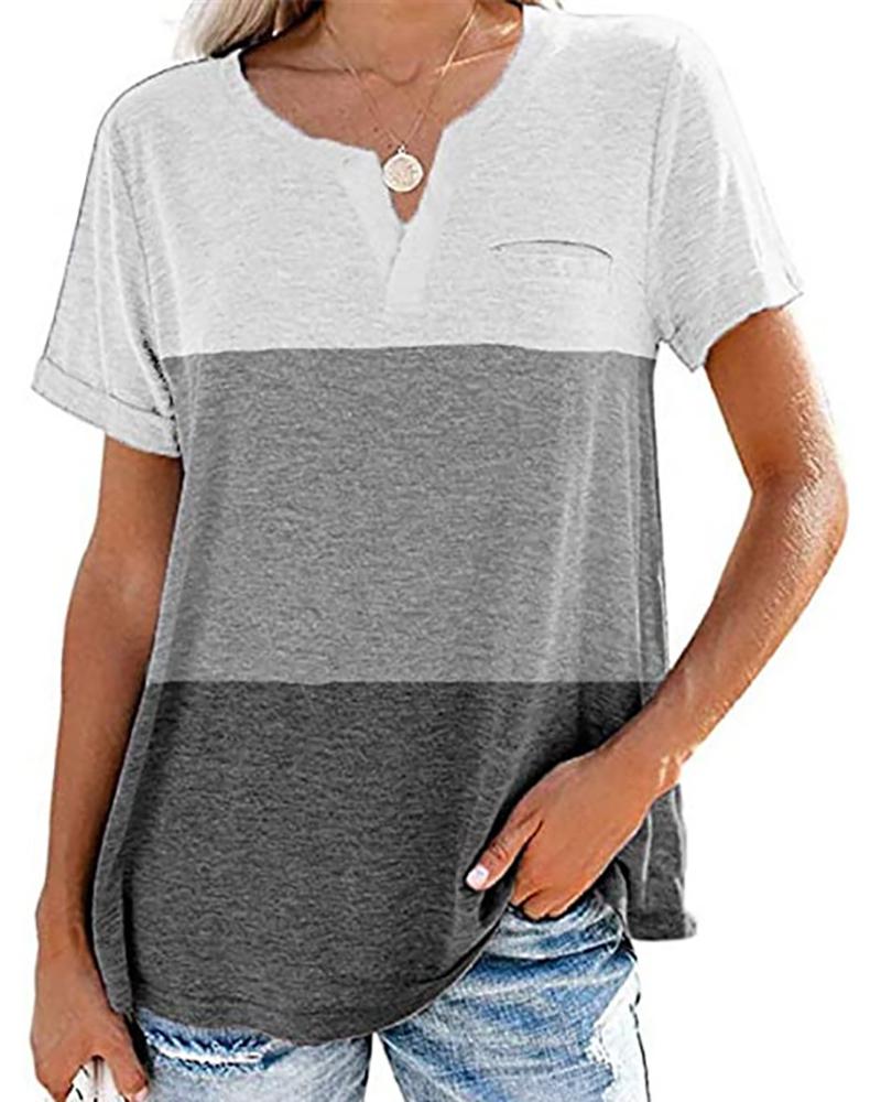 

Striped Colorblock Short Sleeve Casual T-shirt, White