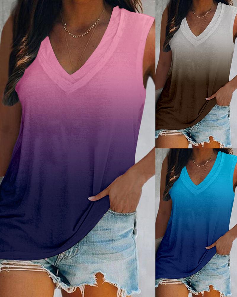 

Ombre V-Neck Casual Tank Top, Purple