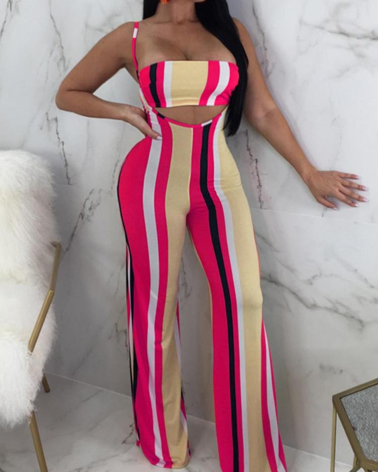 

Contrast Striped Wide Leg Set, Hot pink