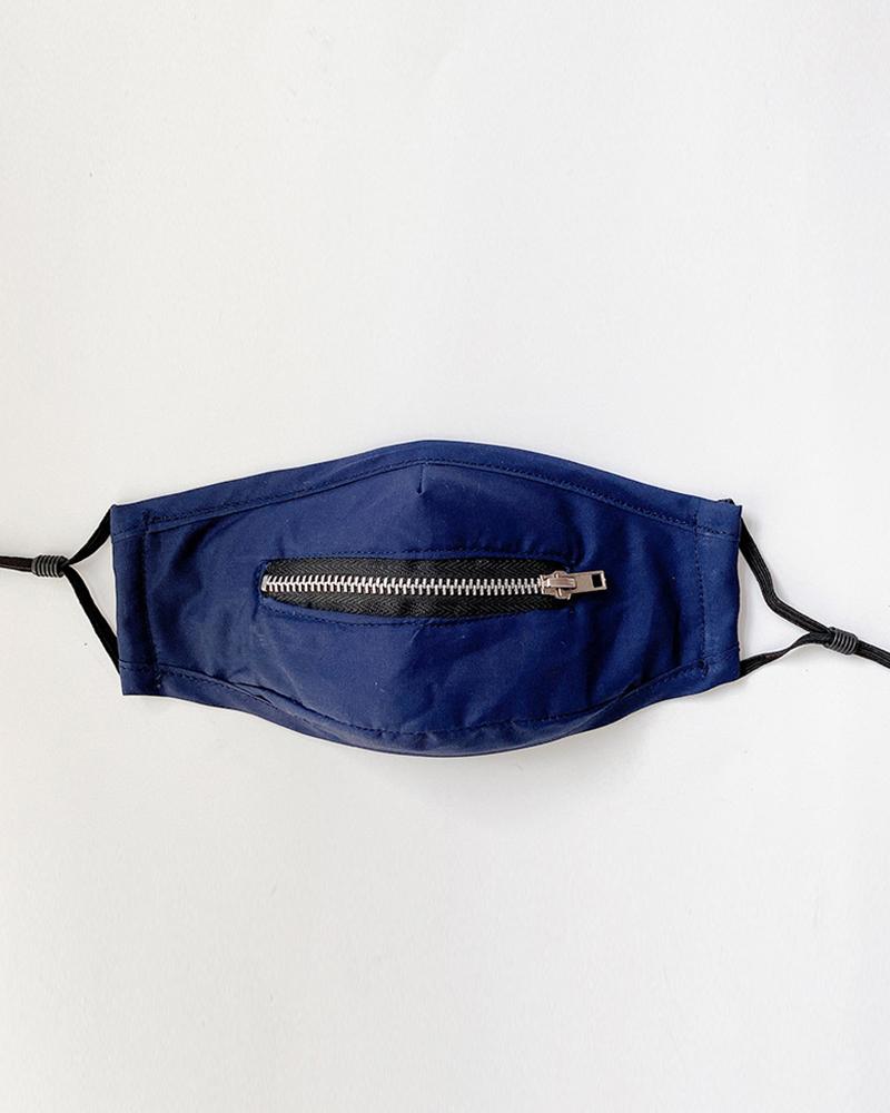 

Zipper Design Solid Breathable Mouth Mask, Dark blue