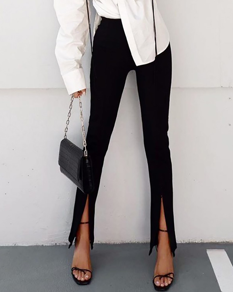 

High Waist Skinny Slit Pants, Black