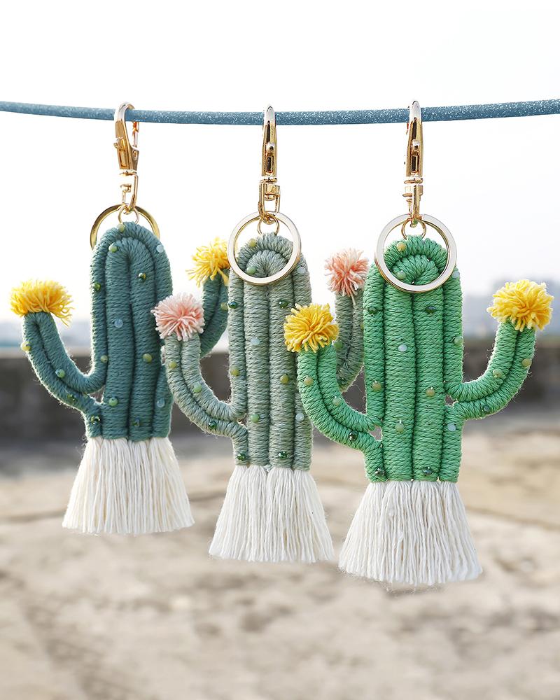 

Cactus Shaped Bohemian Tassel Bag Accessories Key Ring, Style1