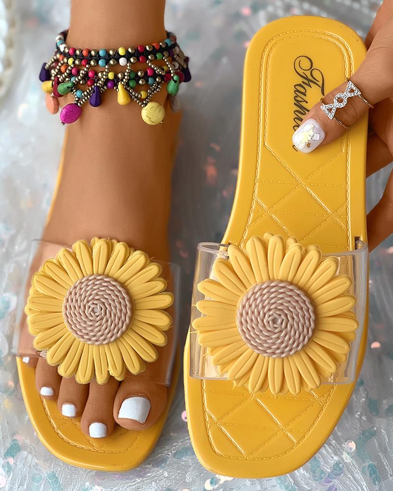 

Sunflower Pattern Round Toe Slippers, Yellow