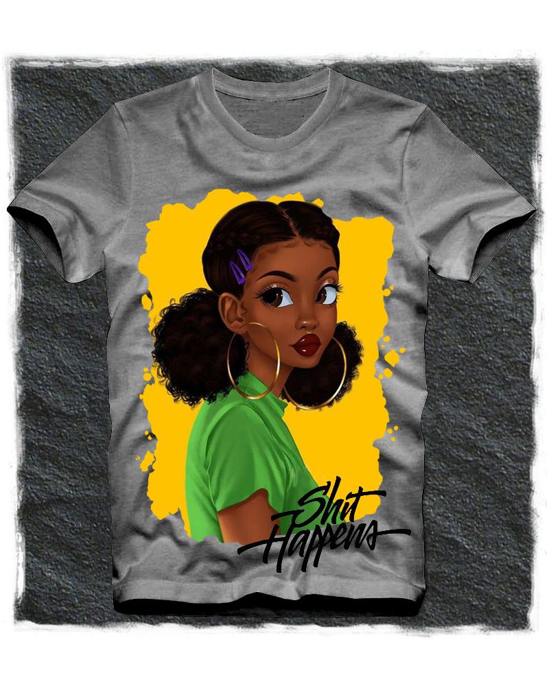 

Girl Print Short Sleeve Loose T-shirts, Gray