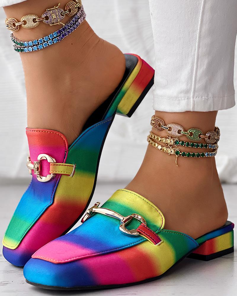 

Chinelos casuais de salto grosso com fivela Ombre Rainbow, Multicolor