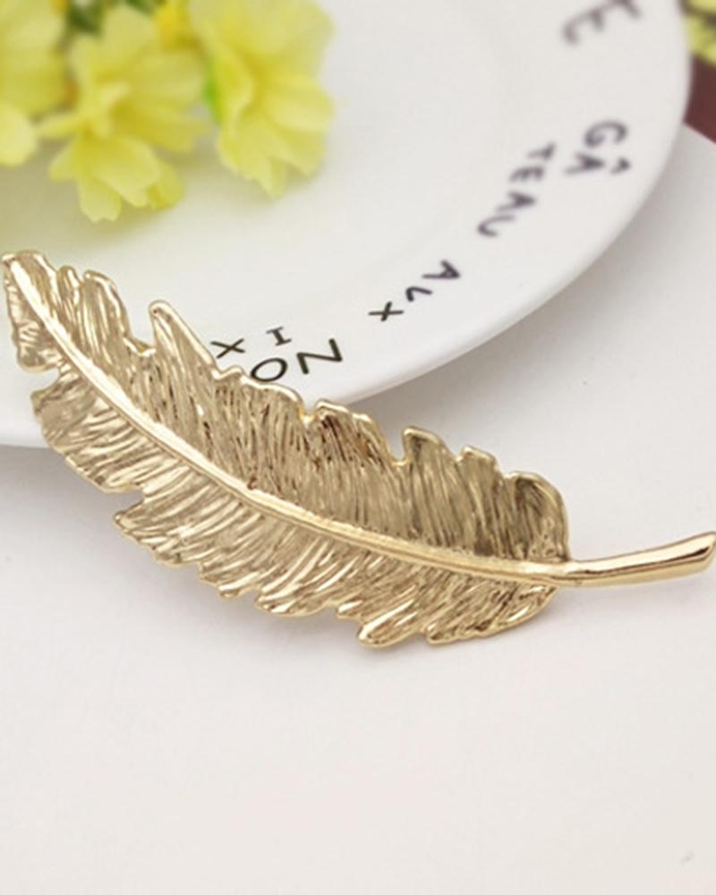 

1pc Feather Leaf Shaped Gift Hair Clip, Gold