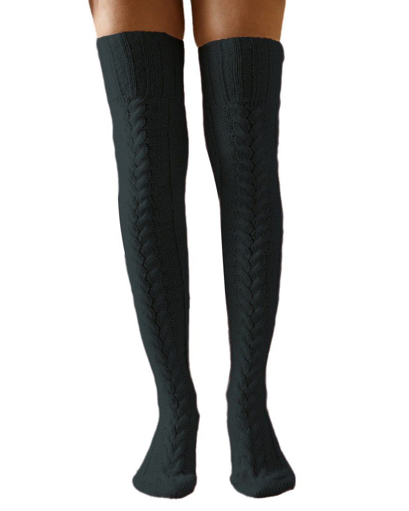 1Pair Over The Knee High Cable Knit Long Socks