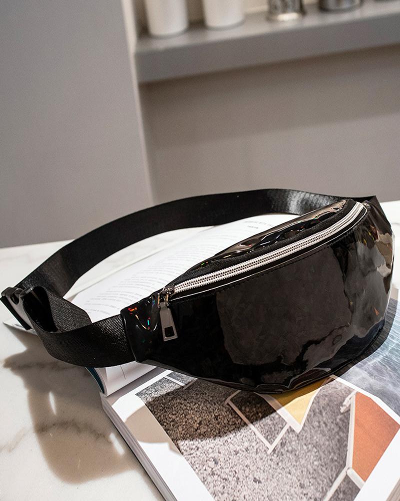 

Zipper Design Reflective Holographic Waist Bag, Black