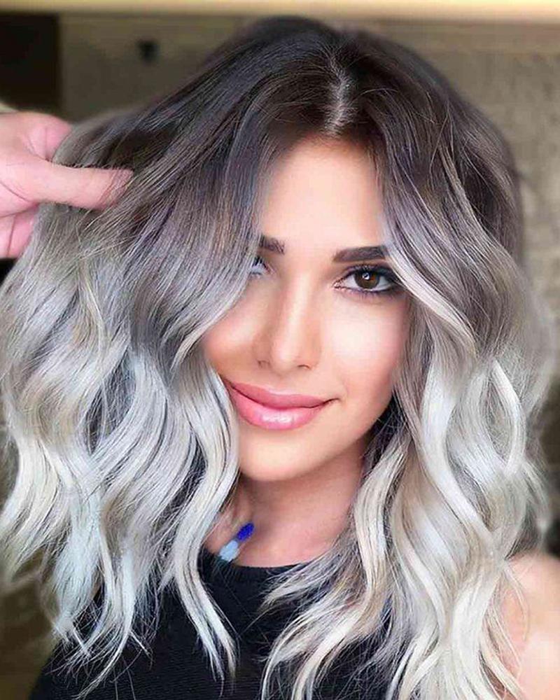 

14 inch Synthetic Wig Curly Asymmetrical Wig Short Grey Synthetic Hair Classic Exquisite Fluffy Gray, Brown