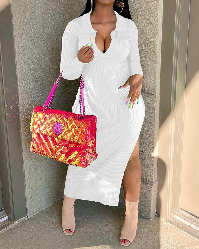 

Notch Neck Slit Maxi Dress, White