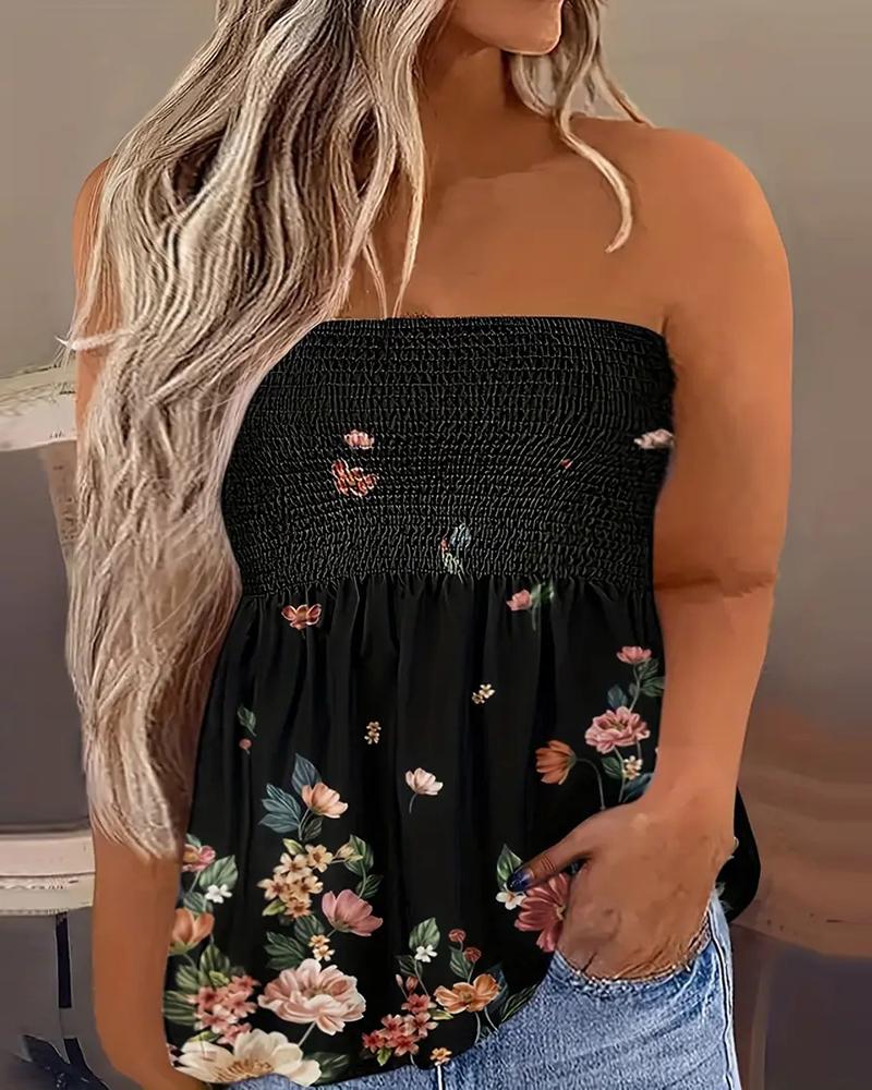 Floral Print Shirred Ruched Tank Top