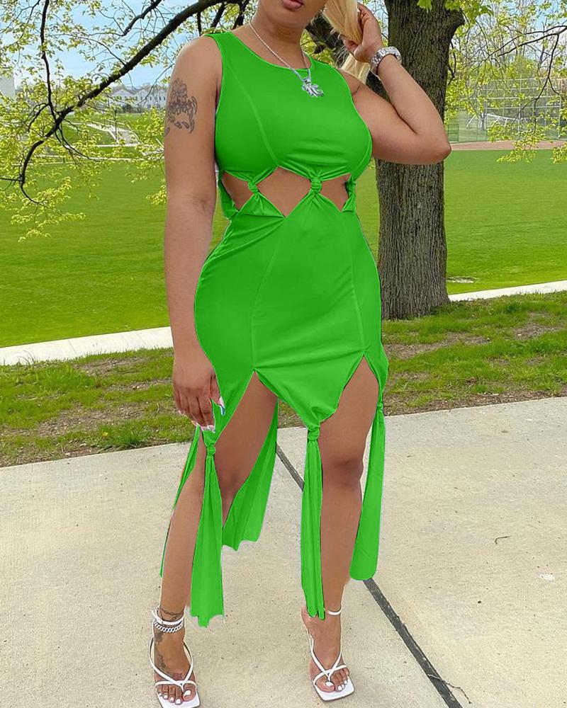 

Tied Detail Cutout High Slit Maxi Dress, Green