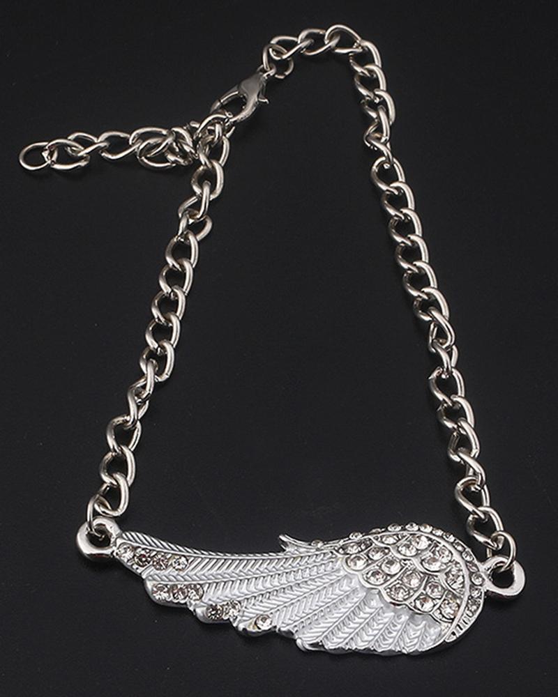 

1pc Angel Wings Rhinestone Pendant Anklet, White