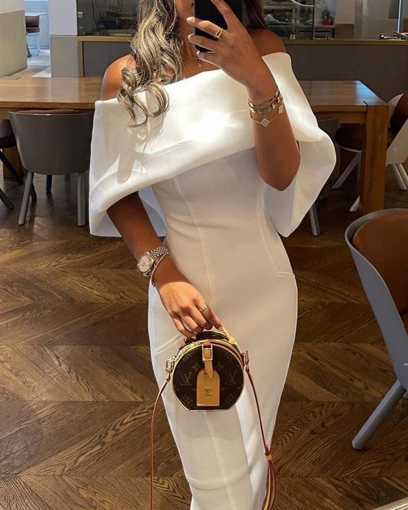 

Off Shoulder Cape Design Skinny Party Dress, White