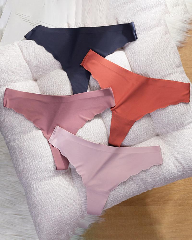 

4PCS/Set Ice Silk Skinny Seamless Scallop Trim Panty, Multicolor