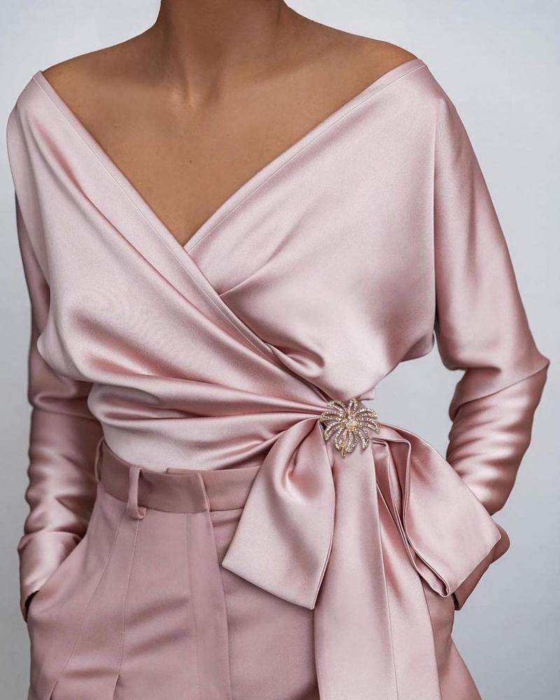 

Tied Detail Satin Long Sleeve Top, Pink