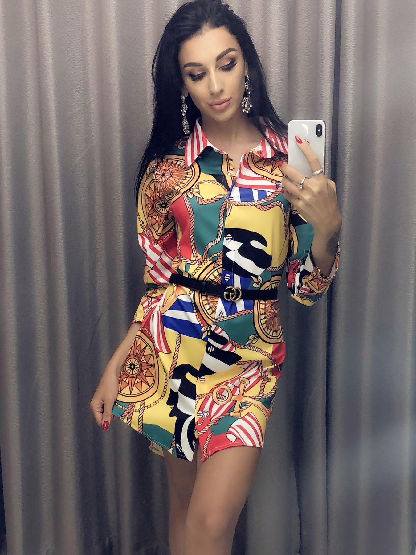 

Multicolor Print Casual Shirt Dress, Sky blue
