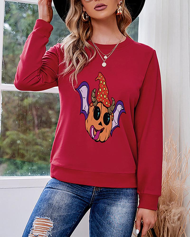 

Halloween Batwing Pumpkin Pattern Long Sleeve Sweatshirt, Red