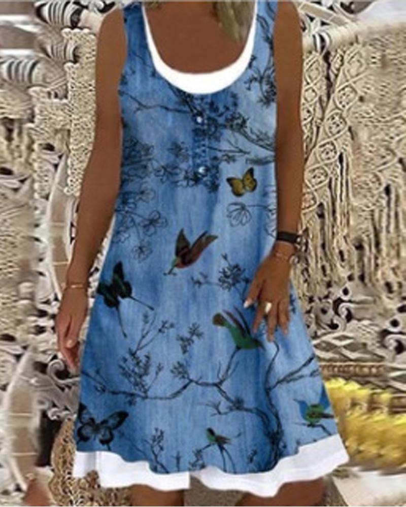 

Butterfly Print Patchwork Casual Tank Dress, Style2