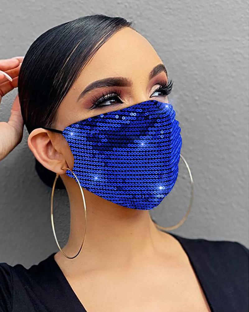

Allover Sequins Breathable & Reusable Mouth Mask, Blue