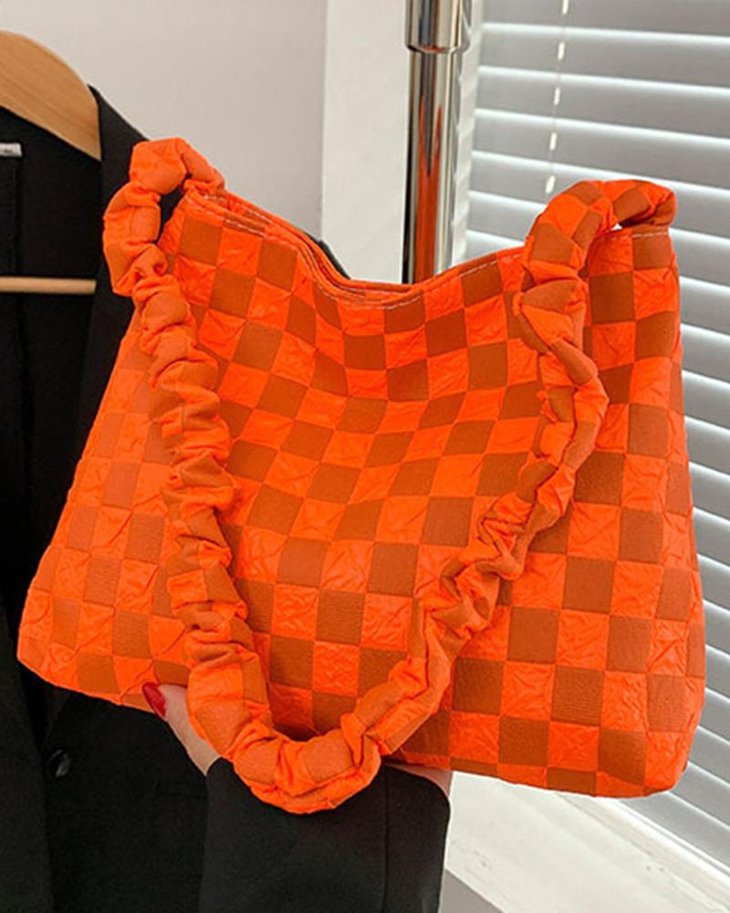 

Plaid Ruched Large Capacity Tote Bag, Orange