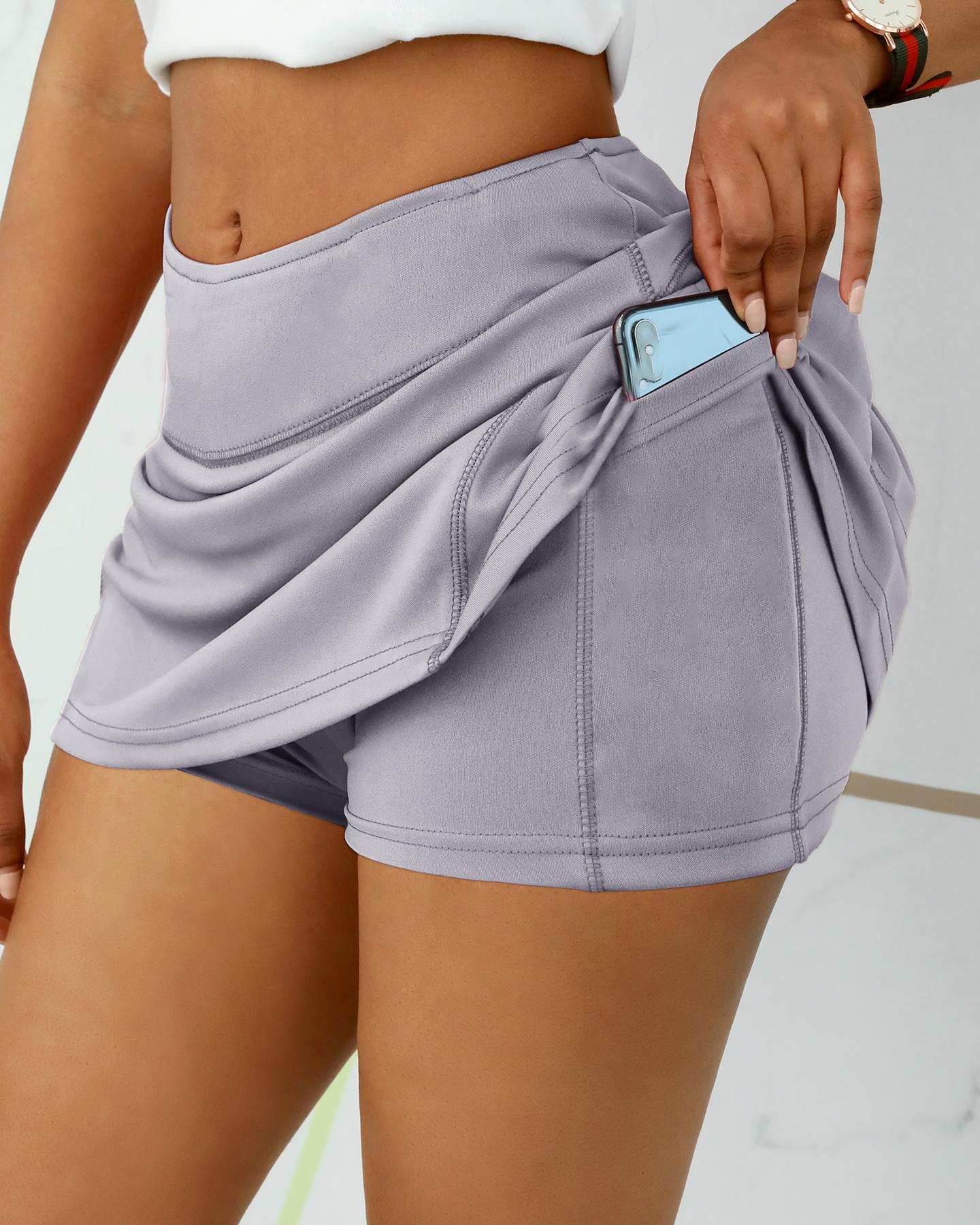 

2 in 1 Running Workout Athletic Gym Sports Yoga Skorts with Phone Pockets, Gray