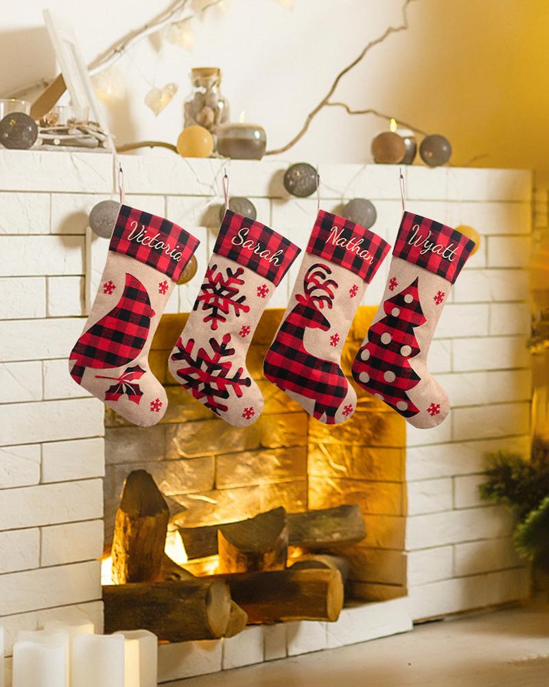 

Christmas Plaid Print Stockings Letter Embroidery Xmas Tree Hanging Ornaments, Style1