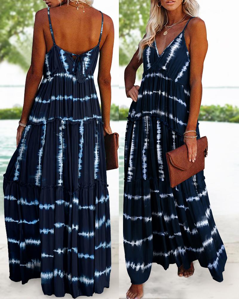 

Tie Dye Print Frill Hem Maxi Beach Dress, Purplish blue