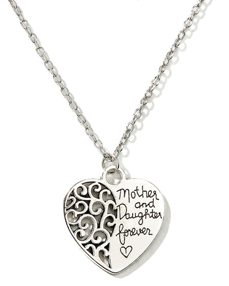 

1pc Mother's Day Gift Mother And Daughter Forever Love Heart Pendant Necklace, Silver