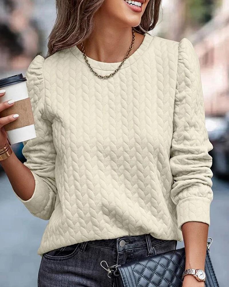 

Puff Sleeve Wheat Textured Top, Apricot