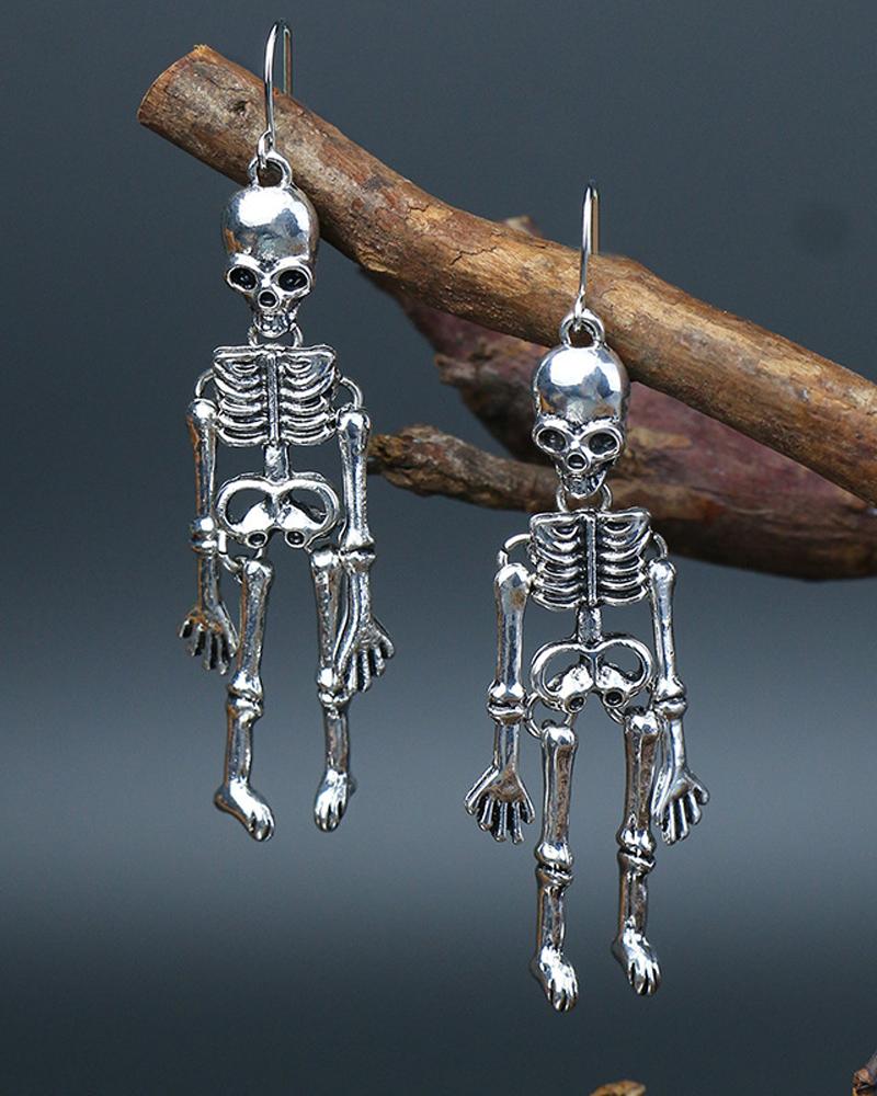 

1Pair Halloween Goth Skeleton Drop Earrings, Silver