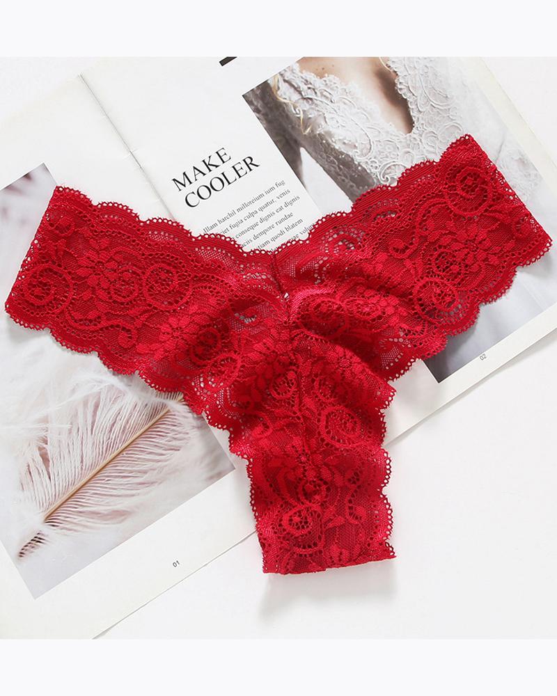 

Lace Low Waist Skinny Thong Panties, Red