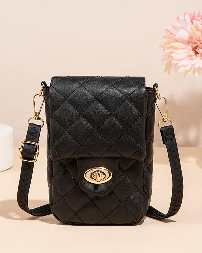 

Quilted Twist Lock Shoulder Bag, Black