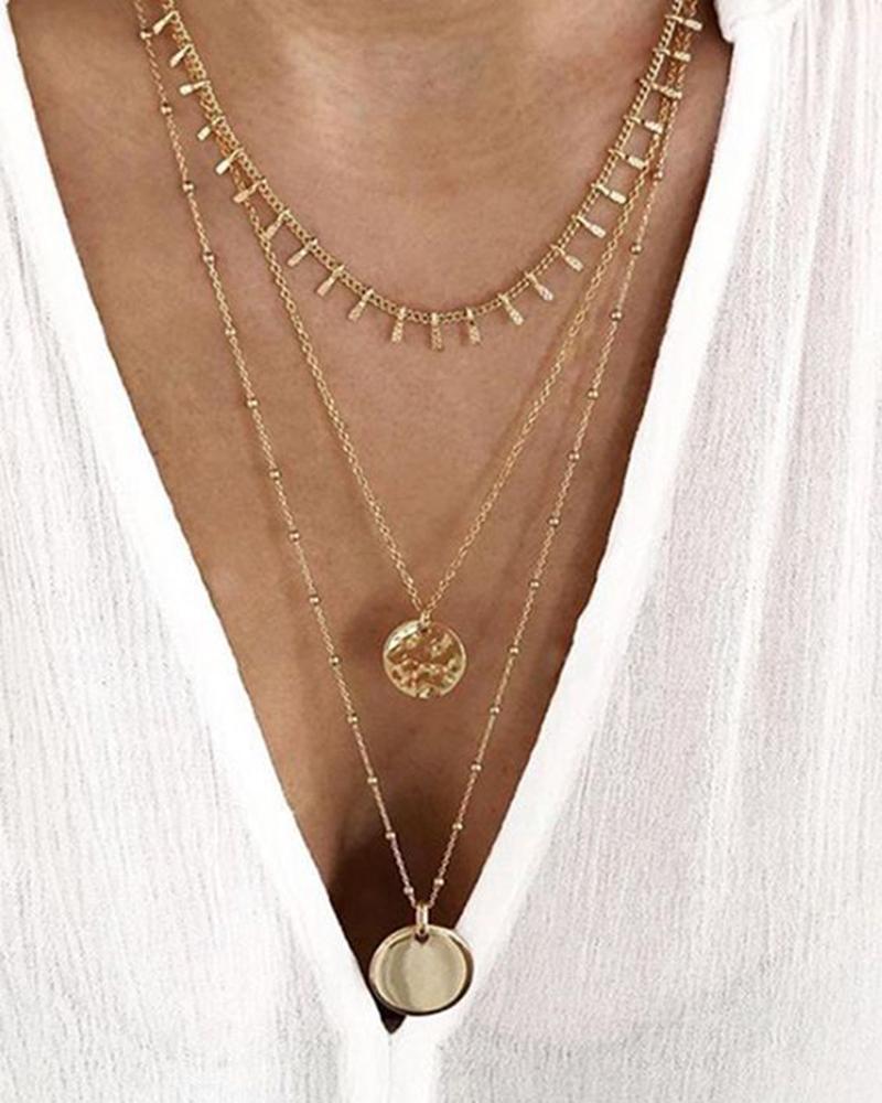 

1pcs Bohemian Multi-layer Beaded Disc Beach Necklace, Gold
