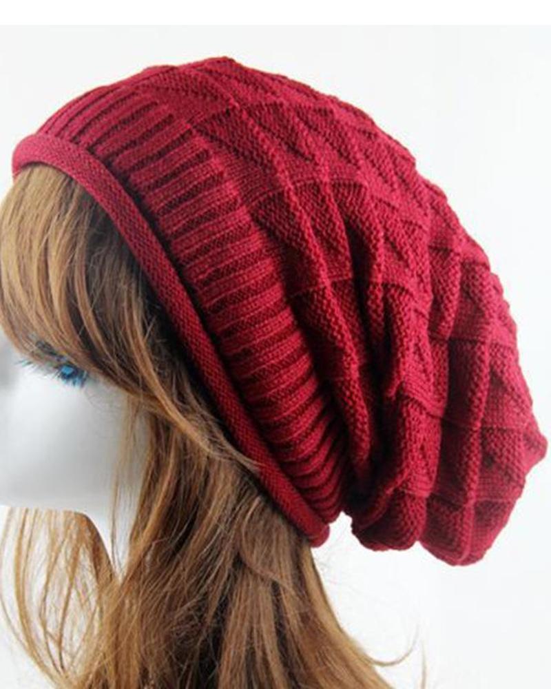 

Women's Beanie Slouchy Outdoor Home Street Knitted Pure Color Portable Windproof Comfort Hat, Red