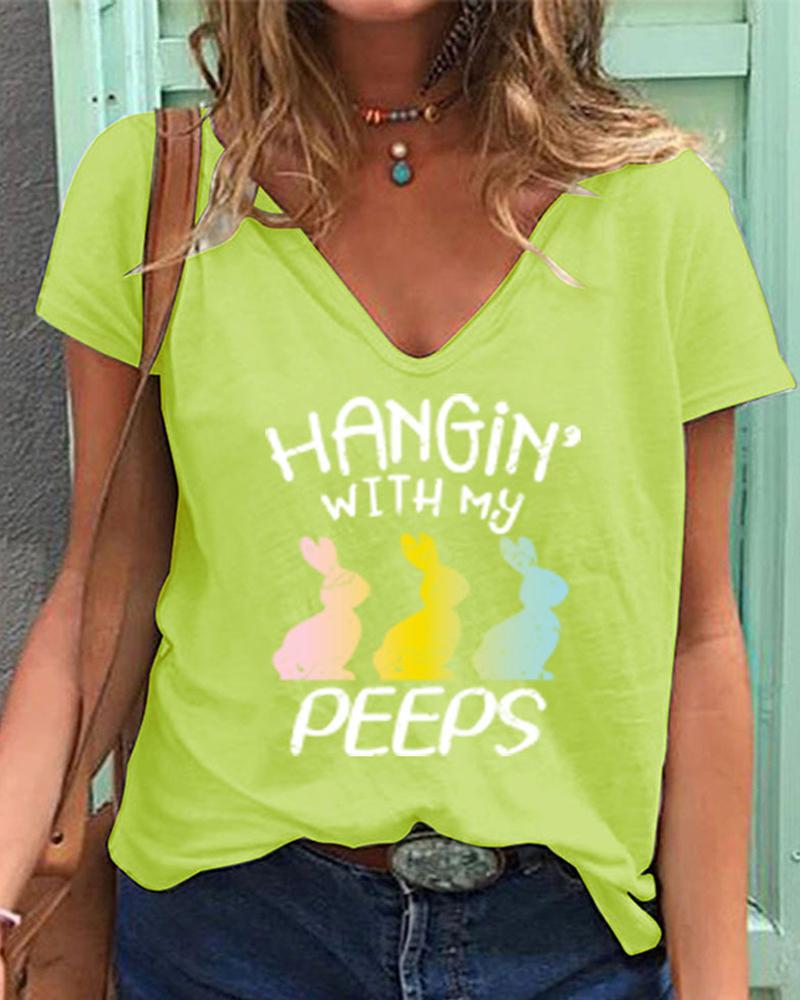 

Easter Bunny Letter Print Short Sleeve T-shirt, Yellow